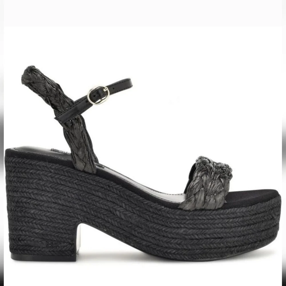 New w/Box Nine West Rivva 3 Rafia Braided Strap Espadrille Platform Wedge Sandal